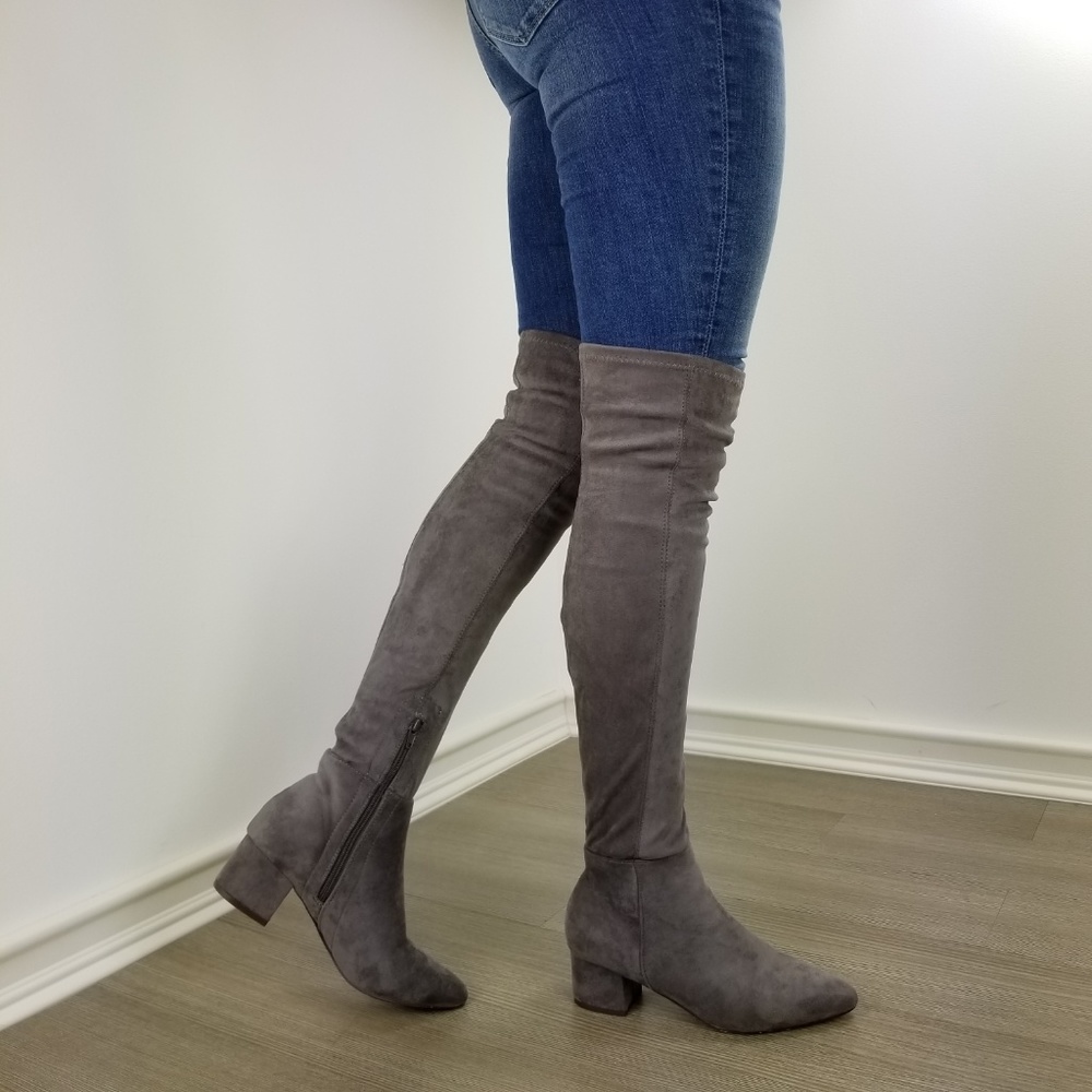 Pointy toe over the knee gray boots Faux Suede - Picture 5 of 8